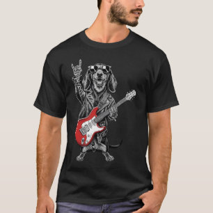 Dackel spielt Gitarre Rockmusik Hundemama T-Shirt
