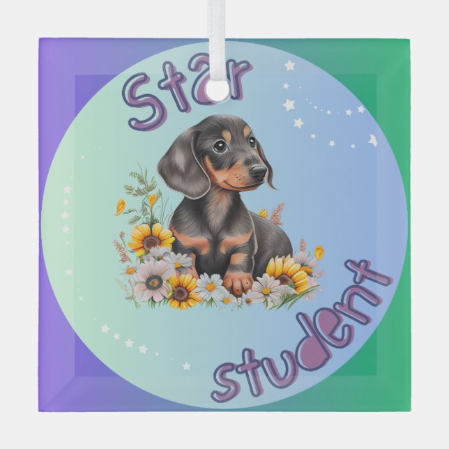 Dackel Star Student Ornament Aus Glas (Vorderseite)