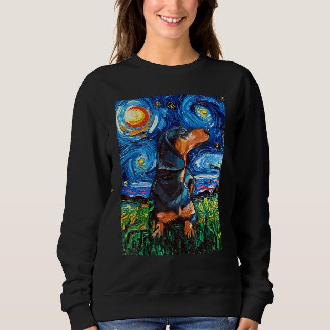 Dackel Starry Night Hund Art der Dackel Black and  Sweatshirt (Vorderseite)