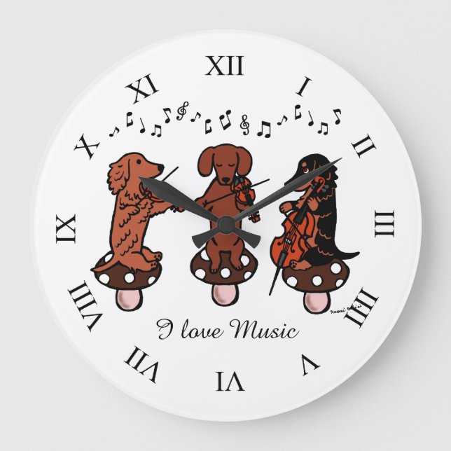 Dackel String Trio Musicians wall Uhr (Vorderseite)