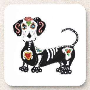 Dackel Sugar Skull Getränkeuntersetzer