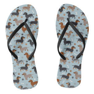 Dackel-Tatzen-und Knochen-Muster-Blau Flip Flops