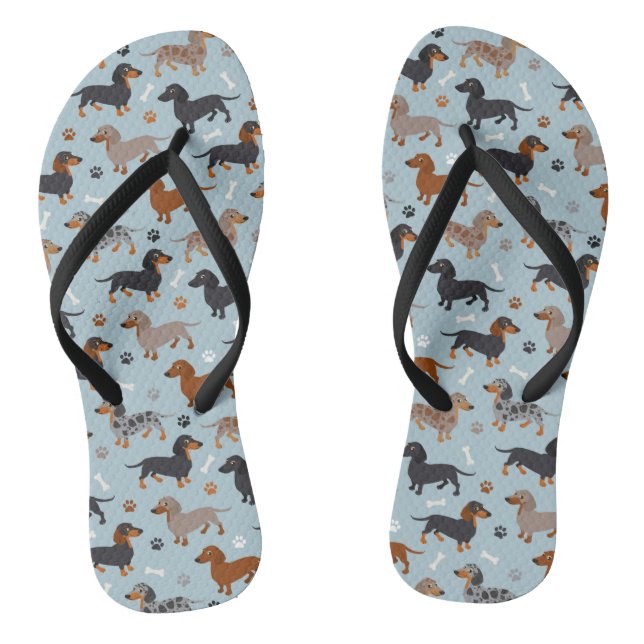 Dackel-Tatzen-und Knochen-Muster-Blau Flip Flops (Fußbett)