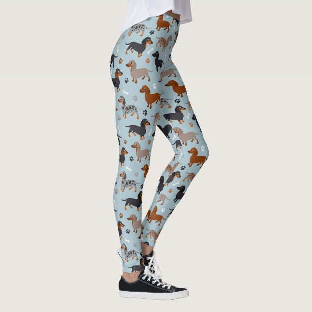 Dackel-Tatzen-und Knochen-Muster-Blau Leggings (Rechts)