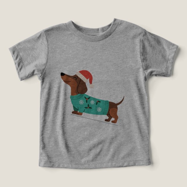 Dackel trägt Weihnachtspullover und Weihnachtsmann (Design Vorderseite)