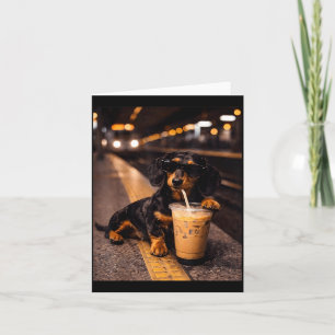 Dackel trinkt Eiskaffee Lustiges Tier Meme Karte
