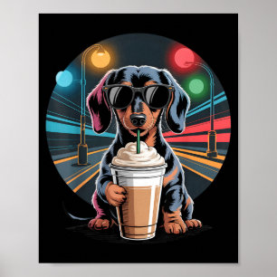 Dackel trinkt Eiskaffee Tier Hund Meme Poster