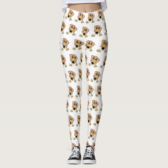 Dackel und hellbrauner Cartoon Leggings (Vorderseite)