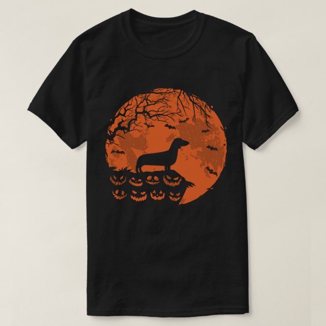 Dackel und Mond Halloween Hund Lover Geschenk T-Shirt (Design vorne)