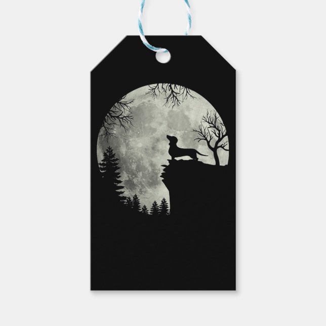Dackel und MondHalloween Geschenkanhänger (Vorderseite)