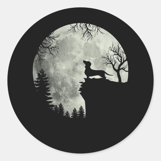 Dackel und MondHalloween Runder Aufkleber (Vorderseite)