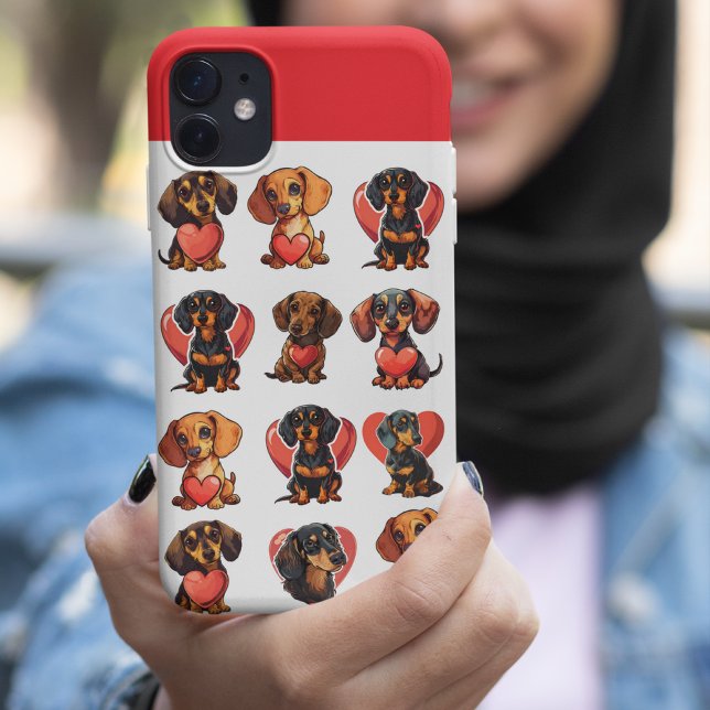 Dackel und Rotes Herz Case-Mate iPhone Hülle (Dachshund and Red Heart Valentine Watercolor Case-Mate iPhone Case)