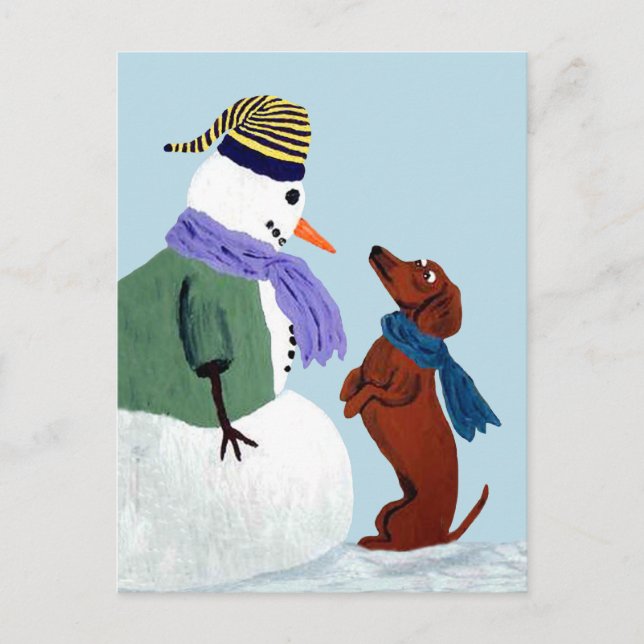 Dackel und Snowman Postkarte (Vorderseite)