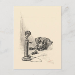 Dackel und Vintages Telefon Postkarte