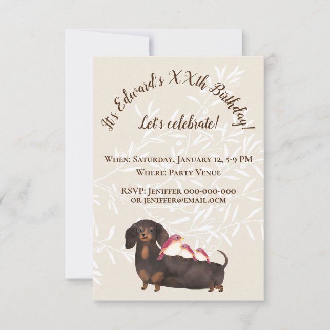 Dackel und Vogelfamilie (Vorderseite)