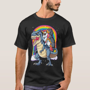 Dackel Unicorn Riding Dinosaur T Rex Girls Rai T-Shirt