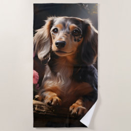 Dackel unter den Blüten Strandtuch