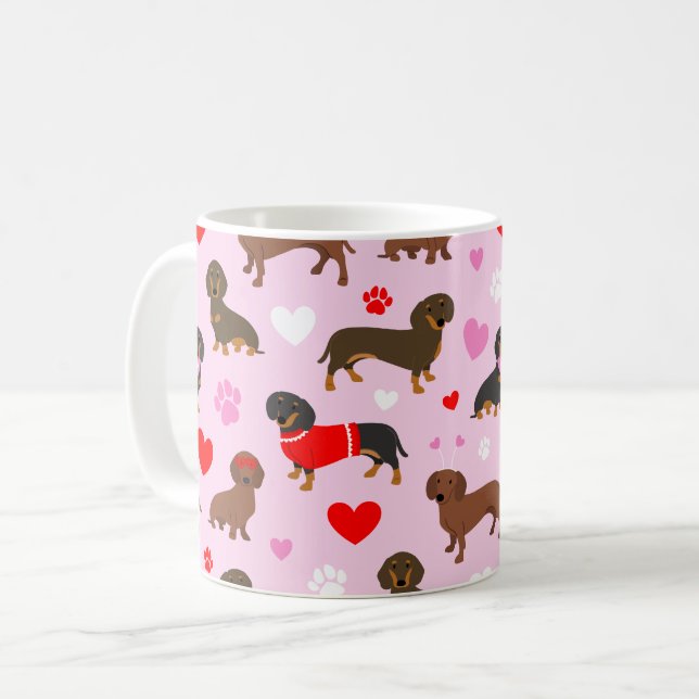 Dackel Valentine Kaffeetasse (Vorderseite Links)