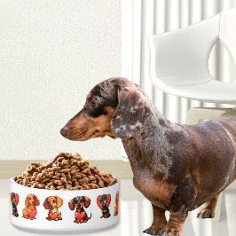 Dackel Valentine Wasserfarbe mit rotem Herzen Napf