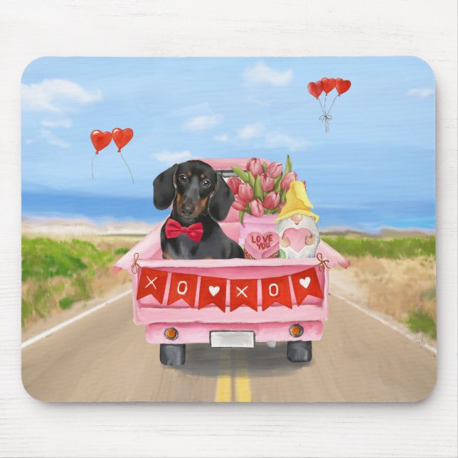 Dackel Valentinstag Lkw Herz Mousepad (Vorne)