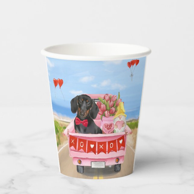 Dackel Valentinstag Lkw Herz Pappbecher (Vorderseite)