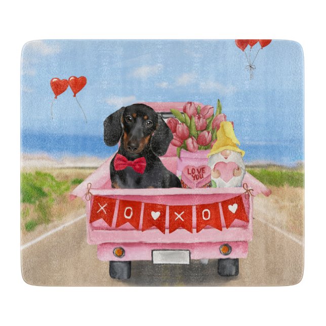 Dackel Valentinstag Lkw Herz Schneidebrett (Vorderseite)