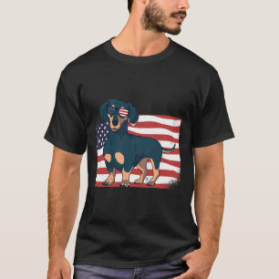 Dackel Vater Amp Mama American Flag Th. Juli USA T-Shirt