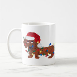 Dackel verwirrt in den Weihnachtslichtern (rot) Tasse