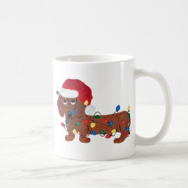 Dackel verwirrt in den Weihnachtslichtern (rot) Tasse