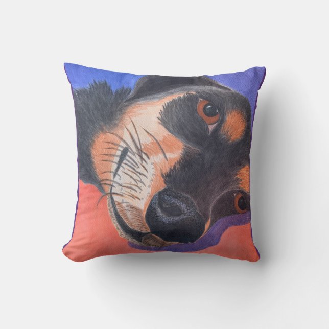 Dackel Wasserfarbe Kissen (Vorderseite)