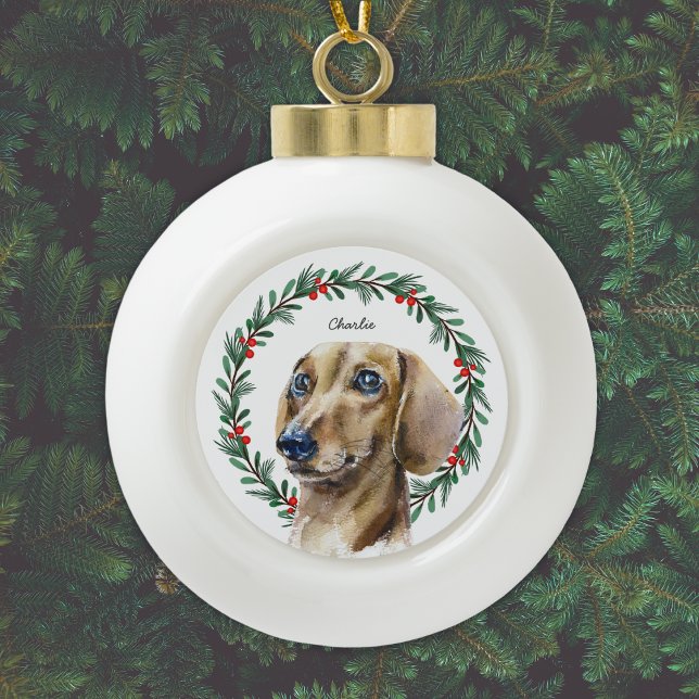 Dackel Wasserfarbe Personalisiert Keramik Kugel-Ornament (Add dog's name, or other text, or delete sample text if not required.)
