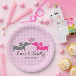 Dackel Wedding Personalize Pink Kissing Dackeln Pappteller