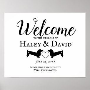 Dackel Wedding Welcome Sign mit Hashtag Poster