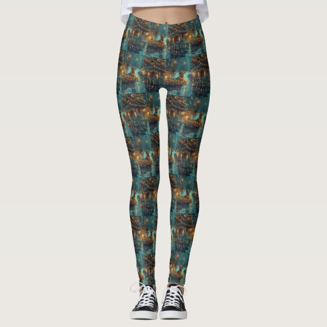 Dackel Weihnachten Feierliche Reise Leggings (Vorderseite)