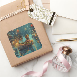 Dackel Weihnachten Feierliche Reise Quadratischer Aufkleber