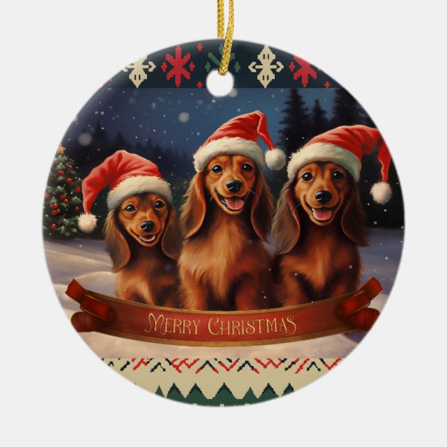 Dackel Weihnachten Keramik Ornament (Vorne)