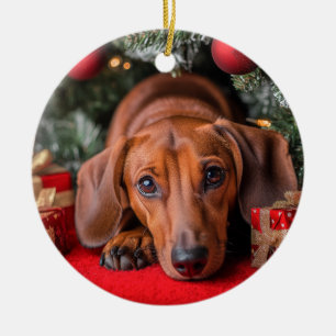 Dackel Weihnachten Keramik Ornament