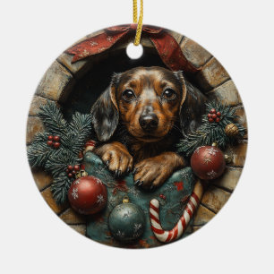 Dackel Weihnachten Keramik Ornament