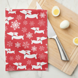 Dackel Weihnachten Koch Geschenk Rot Geschirrtuch