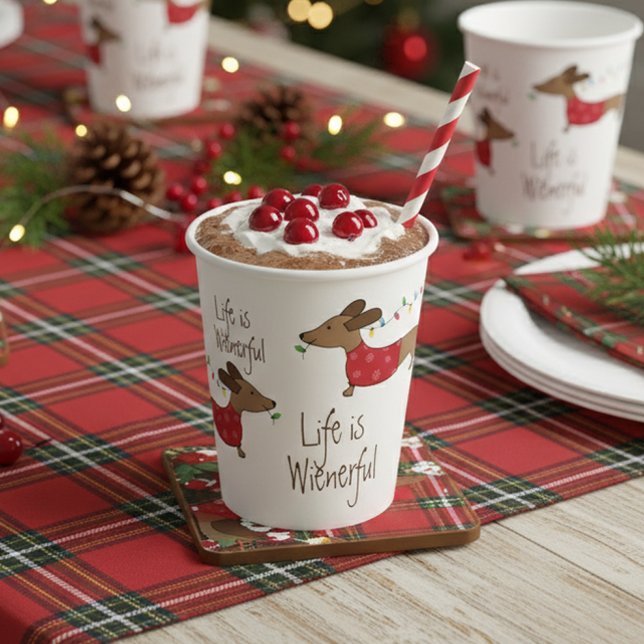 Dackel Weihnachten Party Leben ist Wienerisch Pappbecher (Life is Wienerful dachsund Christmas or NYE party mugs drinkware)