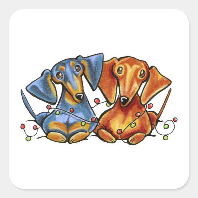Dackel Weihnachten Quadratischer Aufkleber (Vorderseite)