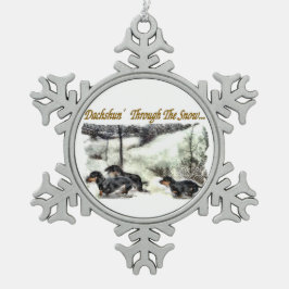 Dackel Weihnachten Schneeflocken Zinn-Ornament