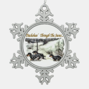Dackel Weihnachten Schneeflocken Zinn-Ornament