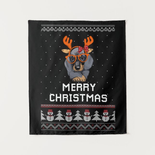 Dackel Weihnachten Wandteppich (Vorderseite)