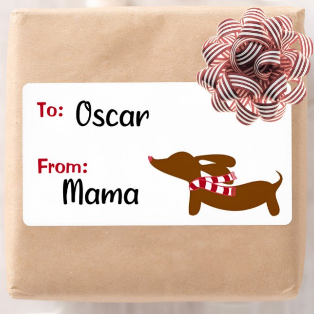Dackel Weihnachten Warm wünscht Geschenkmarken (Sticky Christmas gift labels and tags for wiener dog lovers and doxie families )