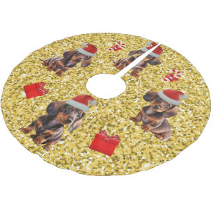 Dackel Weihnachten Welpen Treppenhaus Rock Polyester Weihnachtsbaumdecke