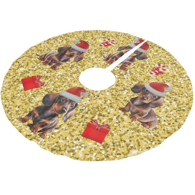 Dackel Weihnachten Welpen Treppenhaus Rock Polyester Weihnachtsbaumdecke (Schrägansicht)