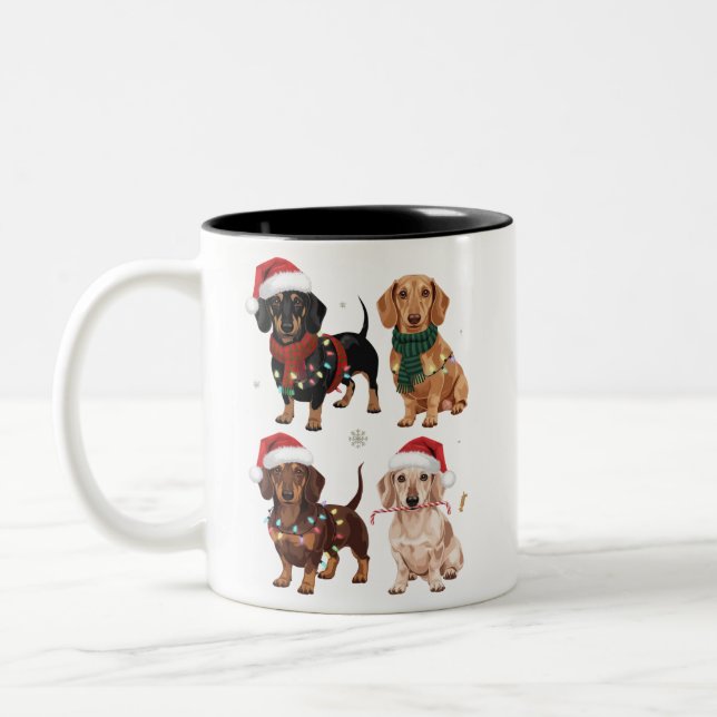 Dackel Weihnachts-Hund Mama Lover Xmas Geschenk Zweifarbige Tasse (Links)