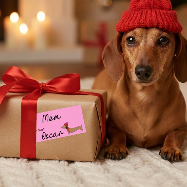 Dackel Weihnachts-Sticky-Geschenketiketten (Pink dachshund gift tags - Christmas)