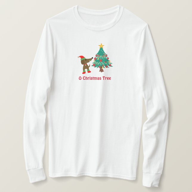 Dackel Weihnachtsbaum Basic Long Sleeve T - Shirt (Design vorne)